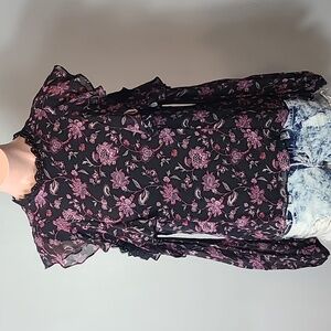 Amur Floral Teresa Silk Top Rococo Size Medium‎ Victorian Ruffle Bohemian Dressy